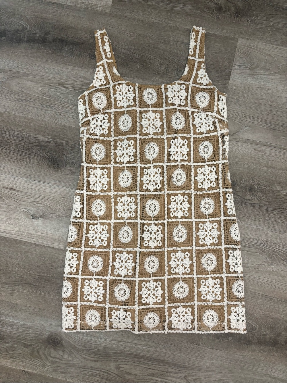 LOFT Brown & White Crochet Square Knit Tank Dress SUMMER DRESS BEACH vacation